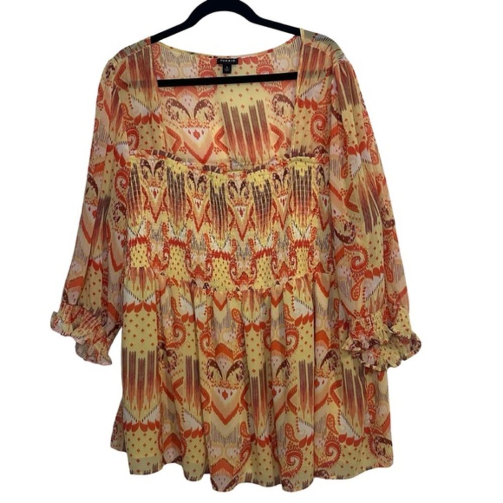 Torrid Babydoll Chiffon Smocked Top‎ Yellow Orange Size 4X